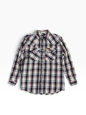 FiveBrother Heavyweight 9oz Western Pearl Snap Flannel Long Sleeve — Large Tall